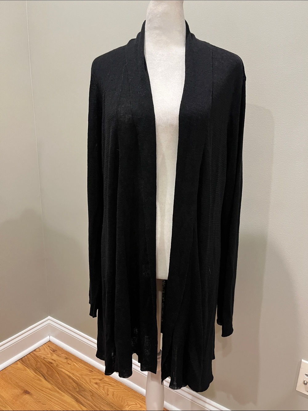 Eileen Fisher Black Open Front Long Cardigan